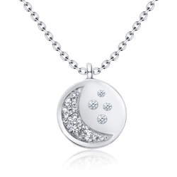 Crescent Moon Designed with CZ Silver Necklace SPE-2960